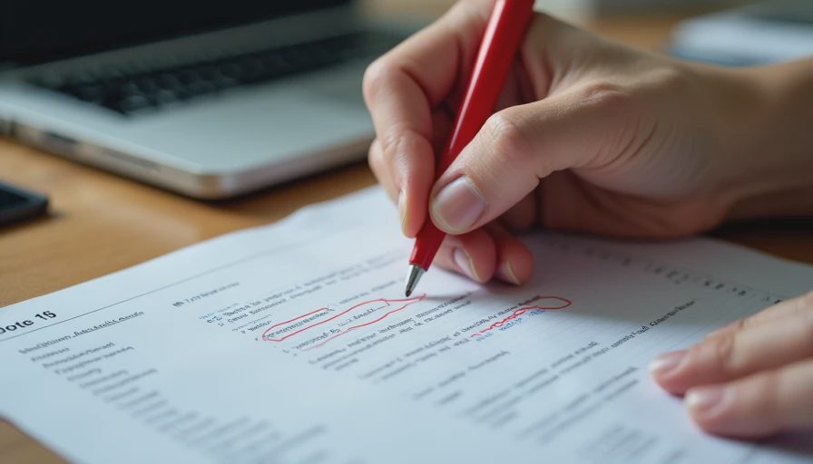 Hands making manual edits to lists of internal data with a pen.