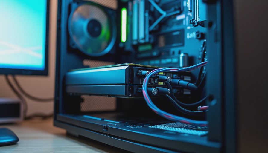 An open desktop PC case showing a consumer NVIDIA RTX 3060 graphics card used for local LLM benchmarking.