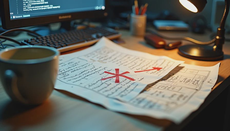 A handwritten diagram and code error on a cluttered desk, symbolizing dependency friction in local ML development.